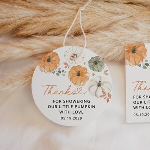 Little Pumpkin Thank You Favors Tags Template Baby Shower Editable Tag ...