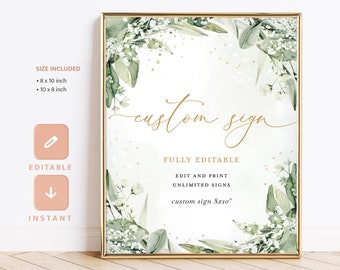 Boho Greenery Custom Wedding Sign Template, Reception Table Decor Sign, Editable Sage Green Sign, Printable Wedding Poster, Olive Sign, Ella