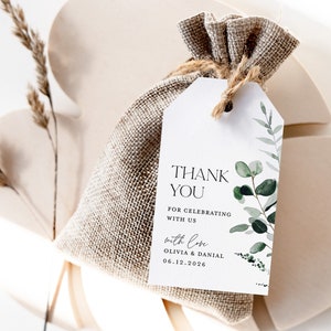 Sage Green Wedding Favors Tag Template, Rustic Thank You Tag, Greenery Shower Gift Tag, Printable Botanical Square Circle Tag For Favor