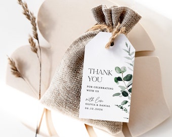 Sage Green Wedding Favors Tag Template, Rustic Thank You Tag, Greenery Shower Gift Tag, Printable Botanical Square Circle Tag For Favor