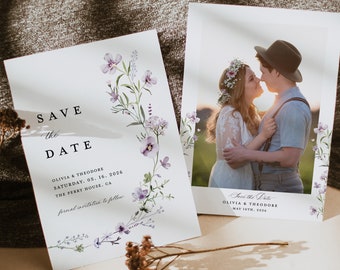 Lavender Save The Date Cards Template, Photo Lilac Wedding Save The Dates, Wildflower Elegant Boho Save The Date Cards, Download, Lana