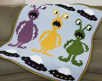 Take Me to Your Leader C2C Crochet Afghan PATTERN | Aliens UFO Child-Size Blanket | Extraterrestrial Throw