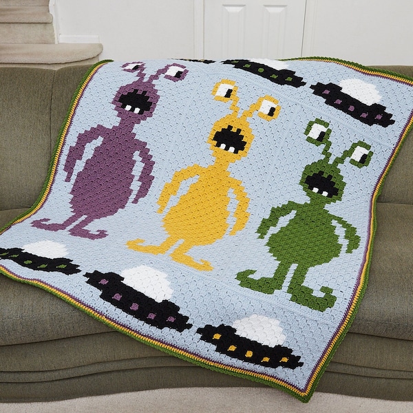 Take Me to Your Leader C2C Crochet Afghan PATTERN | Aliens UFO Child-Size Blanket | Extraterrestrial Throw