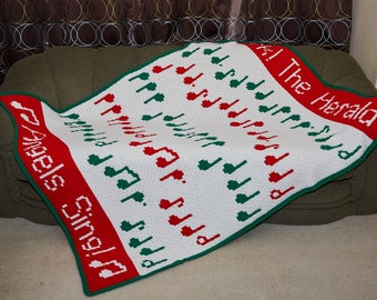 Hark the Herald Christmas Corner to Corner C2C Virkat afghanskt mönster; Julfilt
