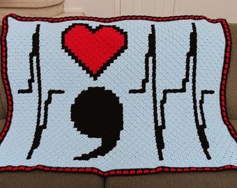 Semicolon Heart Rate C2C Crochet Afghan PATTERN for Mental Health Awareness; Project Semicolon; Semicolon Art; Semicolon Tattoo