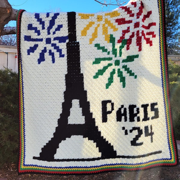 Paris 24 Corner to Corner Crochet Afghan PATTERN | Eiffel Tower and Fireworks Throw Blanket