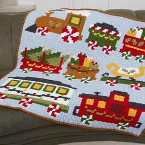 Christmas Train Corner to Corner Crochet Throw PATTERN | Holiday Blanket Afghan | Handmade Christmas C2C Crochet Blanket