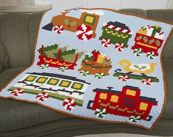 Christmas Train Corner to Corner Crochet Throw PATTERN | Holiday Blanket Afghan | Handmade Christmas C2C Crochet Blanket