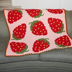 Strawberry Fields C2C Crochet Afghan PATTERN | Strawberry Corner to Corner Crochet Child Size Blanket | Strawberry Shortcake