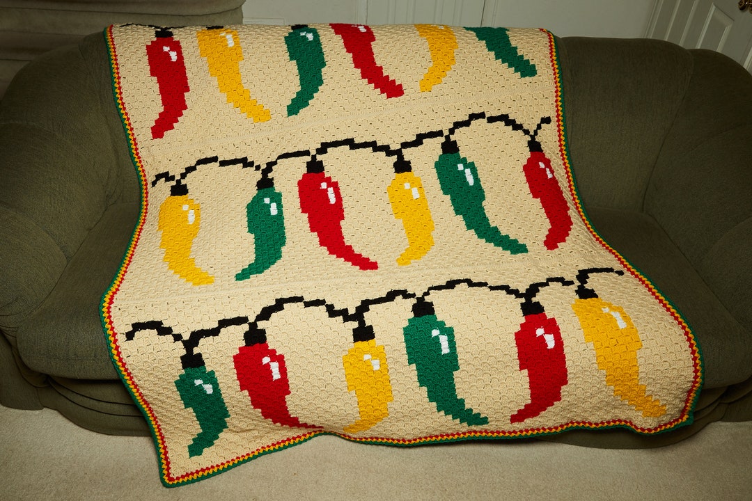 Southwestern Chile Peppers Christmas Lights C2C Crochet Afghan