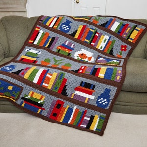 Bibliothèque C2C MOTIF afghan au crochet | Couverture pour bibliothèque | Amoureux des livres | Bibliophile
