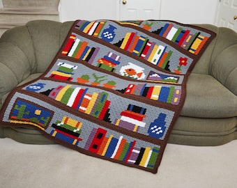 Bookcase C2C Crochet Afghan PATTERN | Bookshelf Blanket | Book Lover | Bibliophile