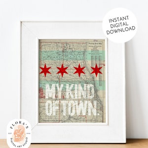Druckbare Chicago Karte digitale WandKunst Vintage Stadtkarte Digital Download dekorative Karte DigitalDruck Chicago Flagge Collage Kunst druckbare Karte
