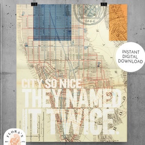 Afdrukbare New York Kaart Digitale Wall Art Vintage City Map digitale download decoratieve kaart digitale print New York Flag Collage Art Printable