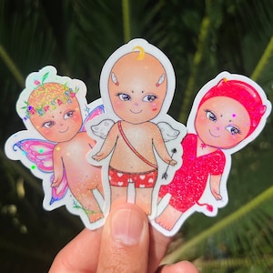 Bebé Stickers | Cute Sparkle Holographic Sticker | Best friend | Anime sticker | Angel Cupid Devil Baby | Butterfly Stickers | Spring