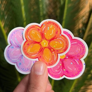 Flower Stickers | Cute Sparkle Holographic Sticker | Summer Stickers | Best friend Stickers | Pink Flowers | Cute Anime stickers