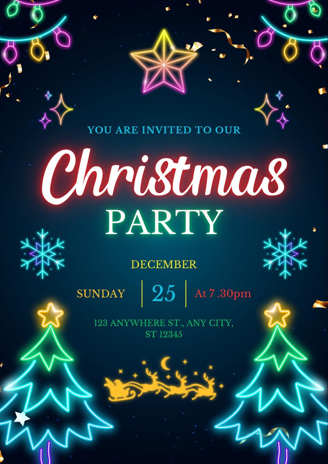 Festive Christmas Party Invitation | Editable Canva Template (digital ...