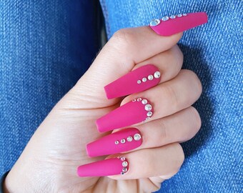 Pink Matte Bling Press On Nails Matte Nails Matte Pink Etsy Australia