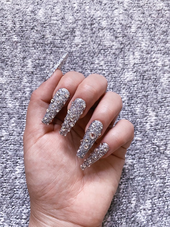 GLITTER BLING/ Press on Nails/ Glitter Nails/ Gel Nails/ Long