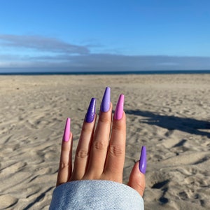 PURPLE PINK MIX / Press on nails/ Purple nails/ Long nails/ Gel nails/ Manicure/ Coffin nails/ Nail design/ Nail art/ Reusable nails image 3