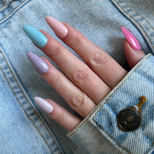 PASTEL NAILS/ Press on nails/ Spring nails/ Almond nails/ Multicolor nails/ Pink nails/ Blue nails/ Long nails/ Summer nails/ Glue on nails