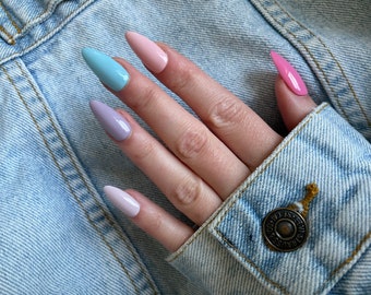 PASTEL NAILS/ Press on nails/ Spring nails/ Almond nails/ Multicolor nails/ Pink nails/ Blue nails/ Long nails/ Summer nails/ Glue on nails