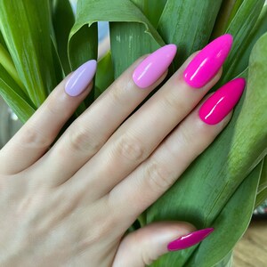 SHADES OF PINK/ Pink nails/ Press on nails/ Almond nails/ Long nails/ Glue on nails/ Coffin nails/ Gel nails/ Multicolor nails/ Spring nails