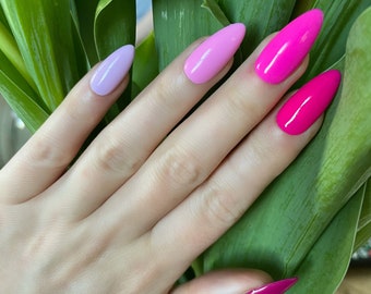 SHADES OF PINK/ Pink nails/ Press on nails/ Almond nails/ Long nails/ Glue on nails/ Coffin nails/ Gel nails/ Multicolor nails/ Spring nails