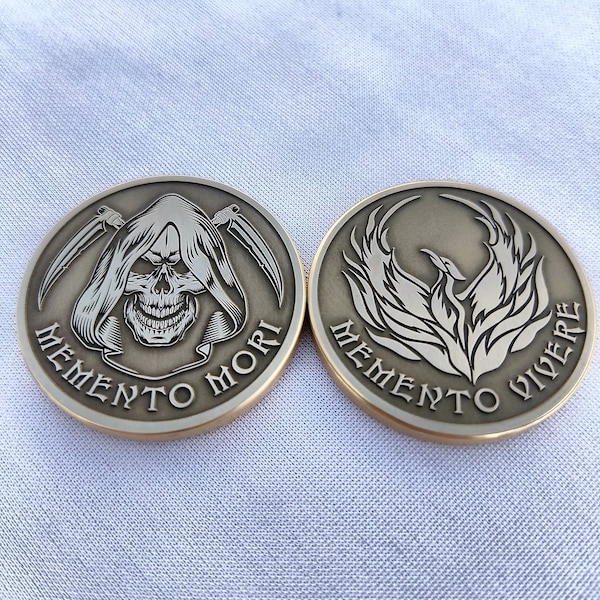 Memento Mori - Memento Vivere - EDC Brass Worry / Challenge Coin - Haptic Stress Relief - Custom made - Remember of Death/Remember to Live