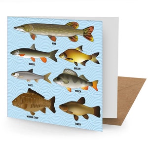 Tarjeta de felicitación de pescado grueso - 150x150 en blanco
