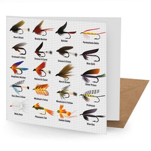 Tarjeta de felicitación vintage de pesca con mosca - 150x150 en blanco