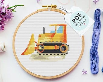 Bulldozer Cross Stitch Pattern: Construction Vehicle (Digital Download)