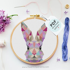 Modern bunny cross stitch pattern, Rabbit Cross Stitch PDF Pattern Modern Geometric Design animals cross stitch pdf, easy design, nursery image 1