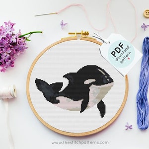 Cross Stitch Pattern, Orca, Whale cross stitch, Counted Cross Stitch, Embroidery, PDF, ePattern, Instant Download,Ocean cross stitch pattern