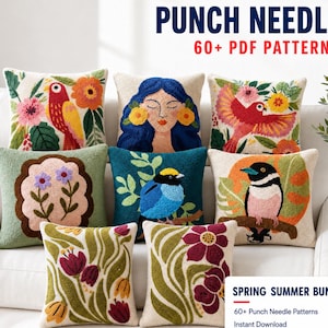 Spring Summer Punch Needle Pattern Bundle, Beginner DIY Embroidery (PDF Download, printable file)