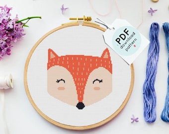 Fox Cross Stitch Pattern, girls Cross Stitch Pattern, Modern Fox Cross Stitch, chart Pattern, Scandinavian Style, nursery embroidery, gifts