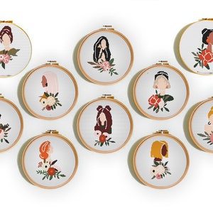 Padrão de ponto cruz feminino, conjunto de 10 padrões, design de bordado estilo Boho, tema botânico, decoração de casa, download instantâneo de gráfico PDF, feminino