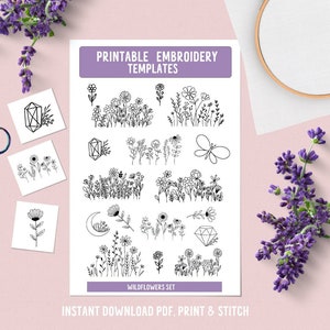 Wildflowers Embroidery, DIY embroidery, printable stick and stitch, handmade gifts, embroidery template, embroidery patterns, embroidery pdf image 2