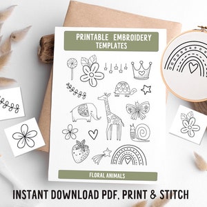 Floral animals Embroidery, DIY Clothes embroidery, DIY bag stick, cloth stick, Stick and stitch embroidery, PDF embroidery patterns,handmade