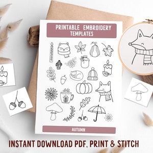 Autumn ornaments Embroidery, DIY Clothes embroidery, DIY bag stick, cloth stick, Printable Stick and stitch embroidery, embroidery patterns