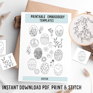 Wildflowers Embroidery, Easter DIY embroidery, printable stick and stitch, handmade gifts, stick and stitch template, embroidery patterns