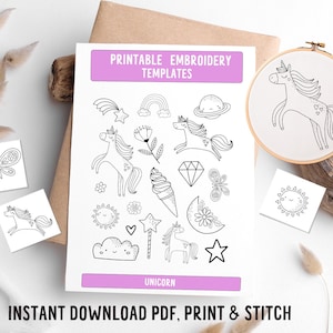 Floral unicorn Embroidery, DIY Clothes embroidery, DIY bag stick, cloth stick, Stick and stitch embroidery, PDF embroidery patterns,handmade