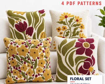Floral Punch Needle Patterns DIY cushion cover pillow case art PDF Pattern Yarn Art