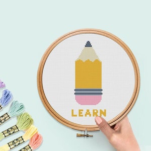 鉛筆クロスステッチパターン、鉛筆刺繍、先生用クロスステッチパターン、PDFクロスステッチパターンのダウンロード、先生へのプレゼント、子供向けの工芸品