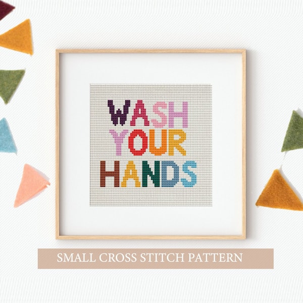 Wash Your Hands Cross Stitch Pattern, color Cross Stitch, quote Stitch, Bathroom Cross Stitch banner, nursery cross stitch Pattern, Toilet