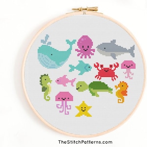 animals Cross Stitch Pattern, Baby Cross stitch pattern, nursery cross stitch, PDF pattern, ocean animals cross stitch, sea cross stitch