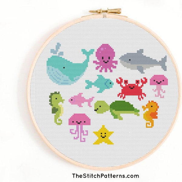 animals Cross Stitch Pattern, Baby Cross stitch pattern, nursery cross stitch, PDF pattern, ocean animals cross stitch, sea cross stitch