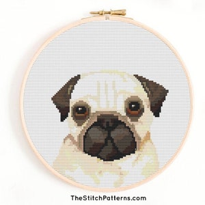 Pug portrait cross stitch pattern Pet portrait cross stitch pattern Dog portrait animals cross stitch Pug decor Pug art Pug lover Dog lover