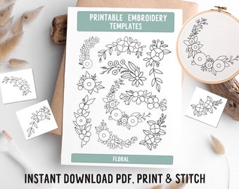 Flower pair embroidery, print and stitch, peel and stick embroidery, trendy embroidery pack for clothes, bag stick, PDF embroidery patterns