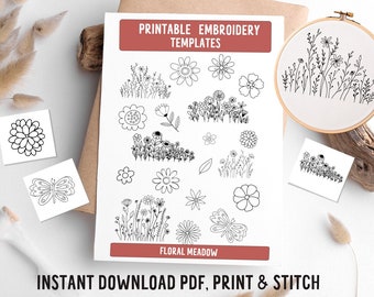 Floral meadow Embroidery, DIY Clothes embroidery, DIY bag stick, cloth stick, Stick and stitch embroidery, PDF embroidery patterns, handmade